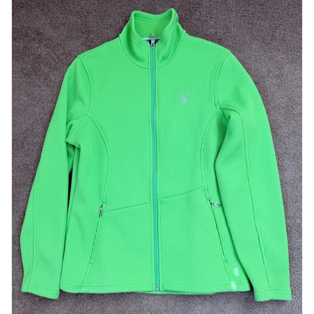 Spyder Women's Core Sweater Active Jacket Neon Lime Green Full Zip Knit Y2K L - Picture 6 of 15